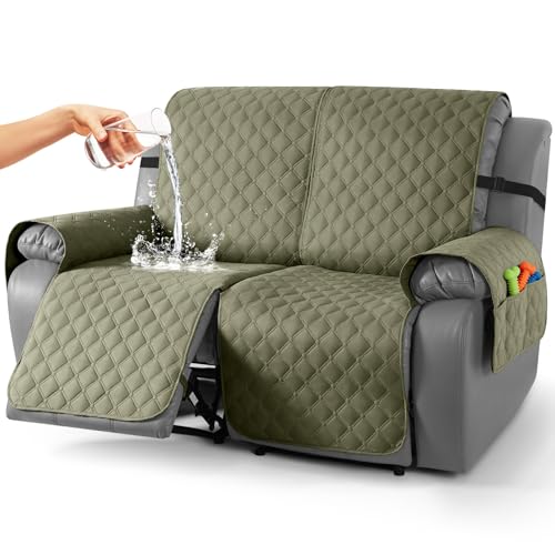 Image of TAOCOCO 100% Waterproof Recliner Covers, Recliner Sofa Covers with Leg Straps, Reversible Recliner Couch Cover for Reclining Chair, Washable Couch Protector for Pets Kids(2 Seater, Gray Green)