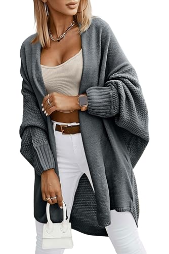 Miladusa Oversized Cardigans for Women Fall 2025 Trendy Open Front Batwing Sleeve Long Cardigan Sweaters