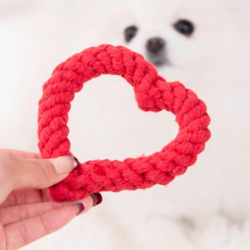 OUDQFCJ 2 Stück Robustes Kauspielzeug für Welpen, Interaktives Hundespielzeug, für Zahnreinigung, Hundespielzeug Herzform, Puppy Seil Spielzeug Geflochtene, für Kleine Mittelgroßen Hund