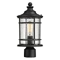 Emliviar Outdoor Post Light Fixtures, 15 Inch Farmhouse Modern Lamp Post Lighting for Outside, Black Finish with Seeded Glass, XE229P BK