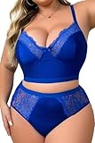 SecWpnConfy Womens Plus Size 2 Piece Lingerie Set Sexy Mesh Sheer V Neck 3/4 Cup Lace Outfits See Through Panty Bra XXX-Large20HY-S Blue 3XL