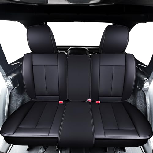 OASIS AUTO Wrangler JK JL Accessories Seat Covers 2007-2025 Custom Fit 2/4 Door Leather Cover Protector Cushion Unlimited X Rubicon Sahara and More (Premium Full Set, Black)