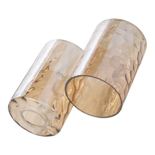 Goldswift 3 Pack Amber Hammered Glass Lamp Shade Replacement, 6" Tall, Water Ripple Cylinder Glass Lighting Fixture Lampshade Globe Cover For Chandelier Pendant Light Wall Sconce, 1-5/8 Inch Fitter #TOP3