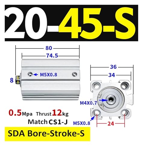 Vérin pneumatique double effet SDA20x45-S pour vérin à piston compact