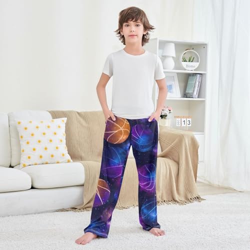 ZZXXB Galaxy Basketball Boys Long Pants Soft Trousers Elastic Waist Kids Lounge Bottoms with Pockets S-XL 6