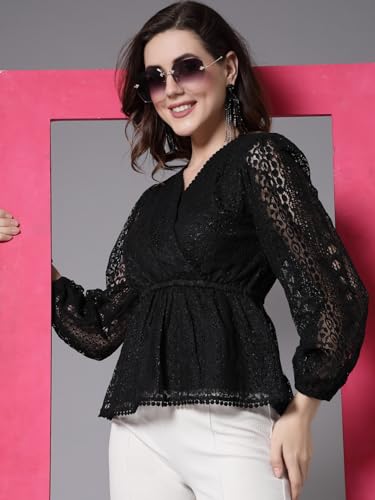 Image of Style Quotient Women Peach Lace Casual Top