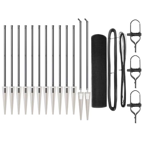 vidaXL Graues Zaunpfosten Set mit Kunststoffnetzrolle 25 x 0,5 m Langlebiges Metall und Kunststoff für stylishe Außenzaunpfosten, Garten, Grenzmarkierer, Tierbarrieren, Montageset, moderne Lösung