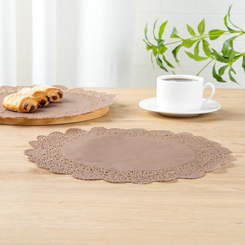 Pastry Tek 12 x 12 Inch Paper Lace Doilies, 100 Disposable Table Doilies - Elegant Lace Finish, Long Lasting, Brown Paper Doily, for Pastries, Cupcakes, Desserts - Restaurantware by Restaurantware - Image 8
