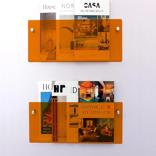 Gwezmxs Étagère Murale en Acrylique, Porte-Journaux Moderne, Étagère à Livres, 2 Pièces Orange, 30x15cm
