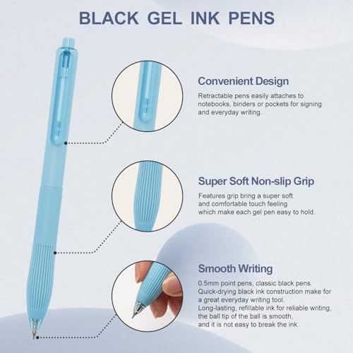Image of Linbsunne Gel Pens Black Ink Pens for Office 0.5mm Fine Point Pens Smooth Writing Retractable Work Pen (Macaron 12 pcs)
