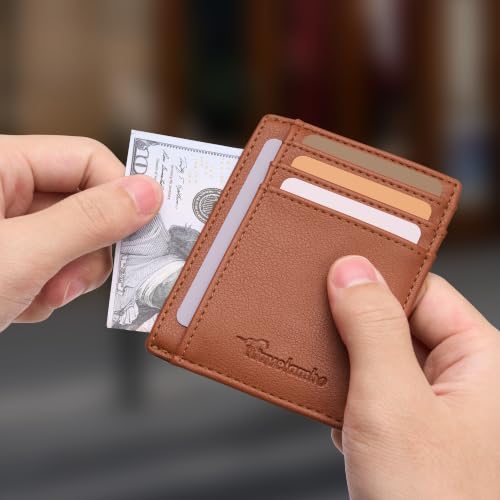 Image of Travelambo Slim Wallet Front Pocket Minimalist Leather RFID Blocking Medium Size