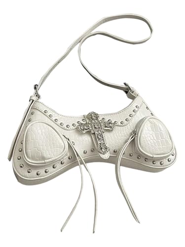 MakeMeChic Women's PU Leather Purse Shoulder Handbags Crocodile Rivet Punk Hobo Bag