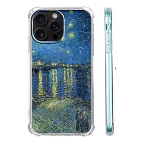 AOSSXIN Van Gogh Iconic Art Phone Case for iPhone 16 Pro Max,Starry Night by The Seine Pattern,Soft TPU Trendy Cool Girl Boy Case for iPhone 16 Pro Max Cover