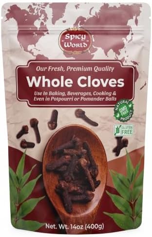 Cloves Whole Bulk 14 Oz Bag - Pure, Non-GMO, Premium Hand Picked Quality - Great for Foods, Clove Tea, Clove Pomander Balls & Potpourri - Aromatic & Richly Flavored Cloves Whole by Spicy World