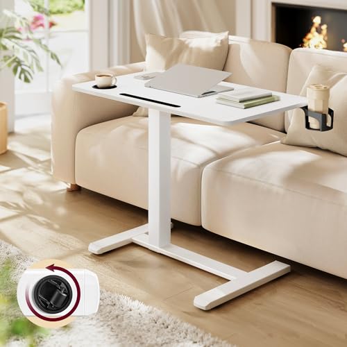 VASAGLE Bureau Assis-Debout sur roulettes, Table Mobile Réglable en Hauteur, Plateau de 80 x 45 cm, 2 Porte-gobelets, Fente Porte-Téléphone ou Tablette,...