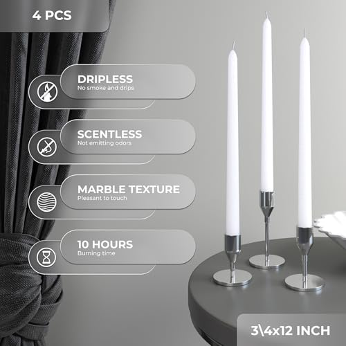 Candwax TAP-WH-25X508-4 White Taper Candles 12 Inch Dripless - Set Of 4 Tapered Candles Ideal As Dinner Candles thumb #1
