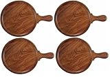 WINSOM ENTERPRISES WSN Wooden Round Pizza Plate With Handle Bat Board (13 * 9 Inches, Brown) Rosewood Pizza BAT For Serving (4 Pcs Set)