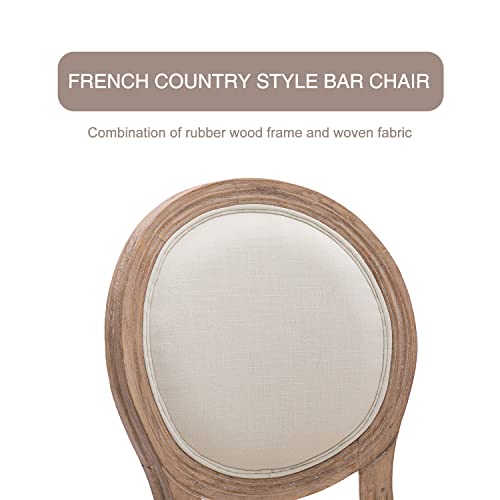 Image of Virabit Counter Height Bar Stools Set of 2, French Country Bar Stool with Solid Wood Frame and Upholstered Seating, Vintage Bar Chair (Beige)