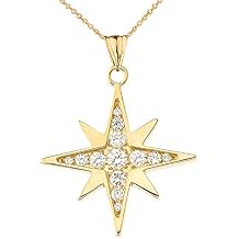 Enchanting Diamond North Star Charm Pendant Necklace in 10k Yellow Gold