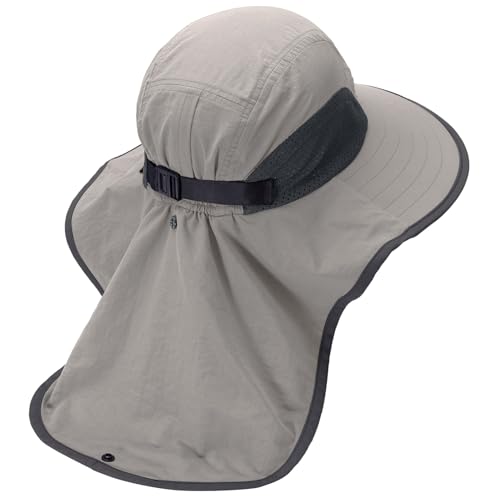 Image of BASSDASH UPF 50+ Unisex Water Resistant Wide Brim Sun Hat with Large Neck Flap Ponytail Fishing Hat for Men Women