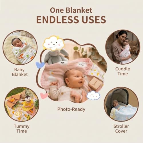 Image of DOTMOM Premium Bamboo 6 Layered Baby Blanket - Hypoallergenic, Antibacterial & Highly Breathable, Super Soft Receiving Wrapper for Newborn Girls & Boys, Baby Essential Bedding - 0 to 3 Years