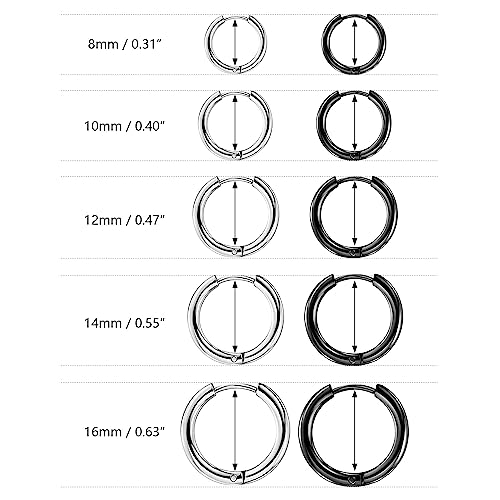 Boutiquelovin 10 Pairs Stainless Steel Hoop Earrings For Men Small Black Hoop Earrings Set Mens Hypoallergenic Huggie Hoop Earrings #TOP4