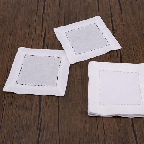 12 servilletas de lino para cóctel 15x15 cm blancas miniatura 3
