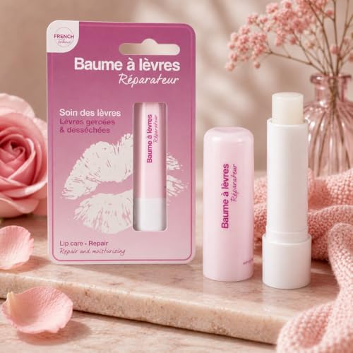 Baume à Lèvres Réparateur Hydratation Intense et Reflet Rose Nacré - Soin des Lèvres Desséchées et Gercées - Douceur, Réparation et Protection Durable - Baume Hydratant - French Tendance