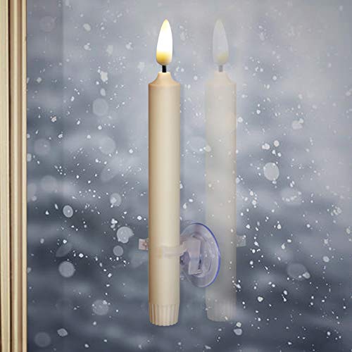 Nonno & Zgf 6Pack Flameless Battery Powered 8'' Ivory Taper Windows Candles With Remote And Timer & Candlestick, With Clips, Suction Cup,And Removable Silver Candleholders, Remote Included, Patented #TOP5