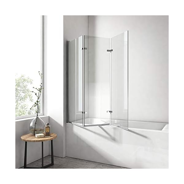 EMKE Duschwand für Badewanne 130x140cm, Duschtrennwand für Badewanne 3-teilig Faltbar Badewannen Duschwand, 6mm Sicherheitsglas Duschabtrennung Badewanne Badewannenaufsatz