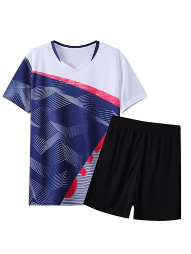 Kids Boys 2-Piece Sport Set V-Neck T-shirt with Shorts for Workout Football Practice Blue 2-3 Years2