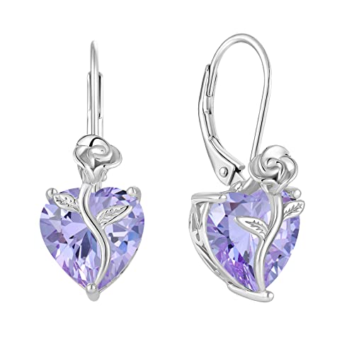 Boucles d'oreilles Argent Sterling 925 avec pierre de naissance et fleur de rose élégante