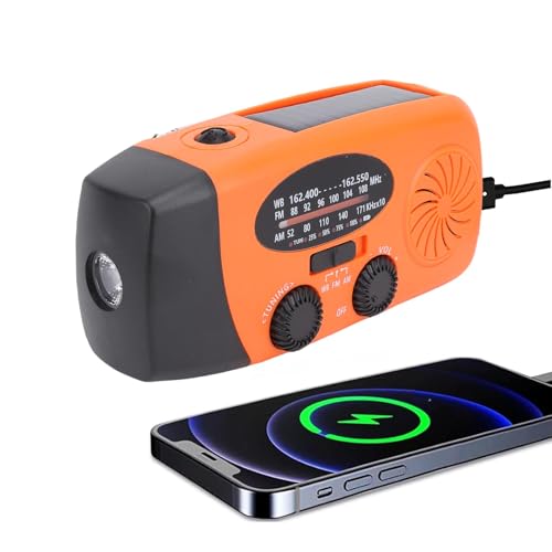 Yanmis Radio Awaryjne z korbką ręczną Zasilane energią słoneczną, Radio z korbką ręczną i latarką LED do zastosowań Awaryjnych z ładowarką do Telefonu Power Bank o Pojemności 2000 MAh, (ORANGE)