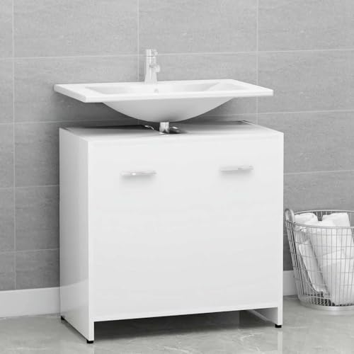 WRJENFSC - Armario de baño (60 x 33 x 61 cm), color blanco y moderno mueble de baño con 2 puertas y asa, para baño pequeño, cocina, pasillo, WC