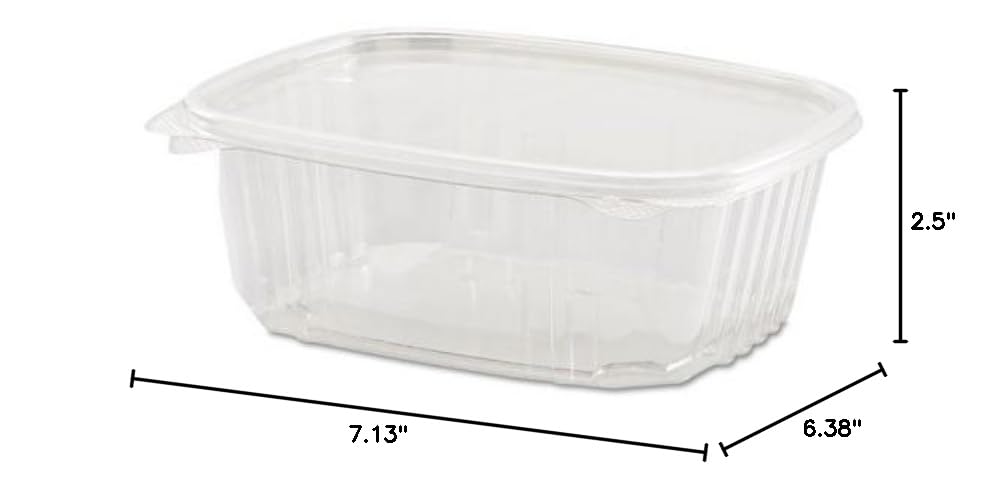 Genpak AD32 | 32oz Clear PET Hinged Deli Container | Recyclable, Made with up to 30% Post-Consumer Content, BPA Free, Made in The USA | 7.13" x 6.38" x 2.50" Case Count 200