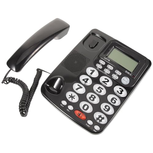DIYEAH Teléfono de Escritorio Negro Cable, Pantalla Grande y Teclado Versátil, Teléfono Comercial de Mesa para Oficina y Uso Doméstico