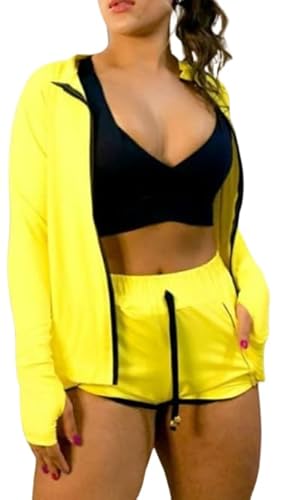 Camisa UV Com Zíper Frontal e Proteção Nas Mãos Amarelo G