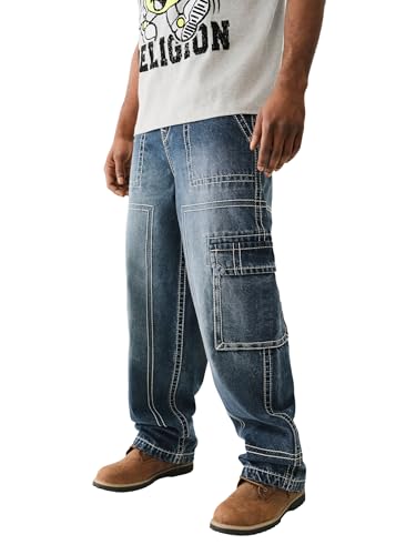 True Religion Men's Denim Big T Cargo Pants with Signature Stitching3