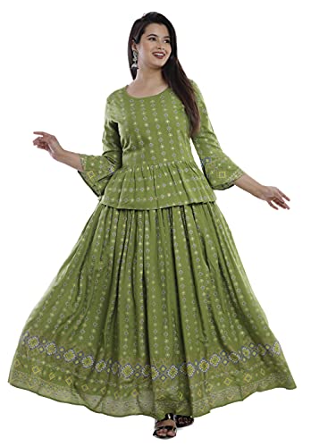 Image of Women's Rayon Printed Top and Skirts Set