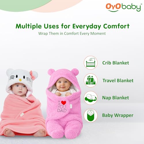 Image of OYO BABY Soft Cotton Baby Blanket Pack - Pink Kitty & Dad Pink, 0-12 Months | Gentle & Breathable Infant Swaddle Wrap, Cozy Newborn Blanket for Sleep, Travel & Nursery, Perfect Baby Shower Gift