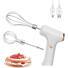 Electric Hand Whisk, USB Rechargeable, Wireless Portable Egg Beater with 2 Detachable Whisks with 3 Speed Modes for Eggs/Milkshake Cream/Butter/Baby Food, Fit for Kitchen/Camping/Gifts White