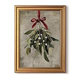 InSimSea Gold Framed Christmas Wall Art, Vintage Canvas Prints Decor, Mistletoe Paintings Wall Shelf Decor, Farmhouse Pictures for Winter Bedroom Holiday Decoration Gifts, 12x16inch