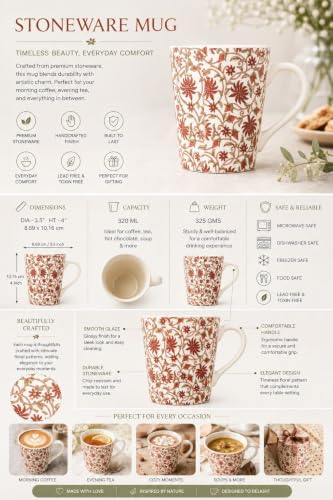 Image of miah decor Ceramic Tea Cups Set of 4-320ml, Decal Handmade Stoneware