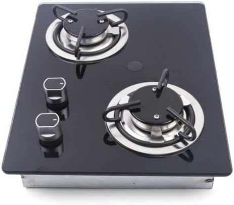 15" Tempered Glass Panel Built-in LPG Gas Stove - Portable Dual Fuel Countertop for RV, Camper, Caravan, Outdoor, Apartment (2 Burners)