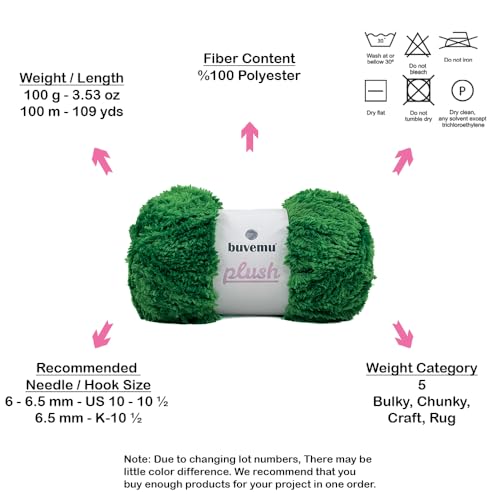 Image of Plush Faux Fur Bulky Yarn, Super Soft Fluffy Fuzzy for Knitting Crocheting Crafting, 100 Gram (3.53 Ounces) 109 Yards (100 Meters) (Forest Green) (3 Skeins)
