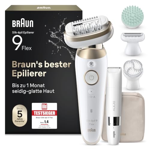 Braun Silképil 9 Flex SkinSpa Epilierer Damen All-in-One Set 360 Flexiblem Kopf für Eine Einfache Haarentfernung Nass & Trocken Ladyshaver Wasserdicht Inkl. Körpertrimmer 9-481 3D Gold
