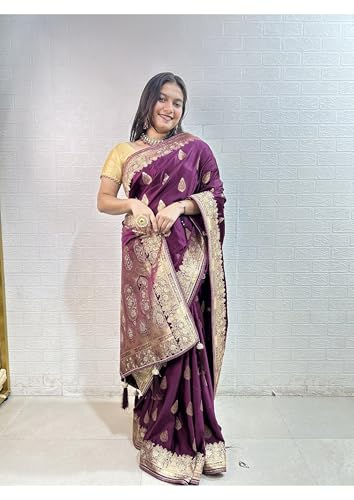 Image of Women's Banarasi Silk Georgette Saree Featuring Silver Sequin And Mirror Work