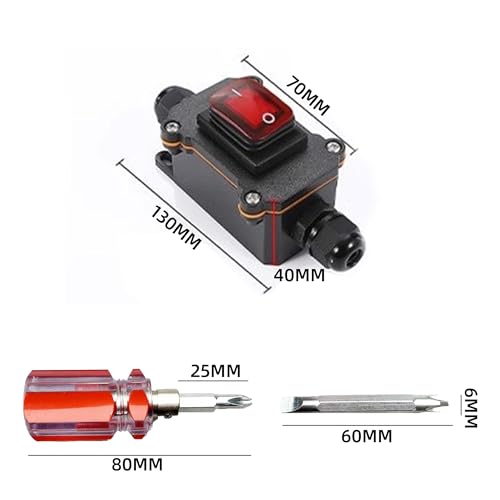 Waterproof Inline Switch 12 V 20 A, Switch, 12 V Waterproof, 12 V Light Switch, Inline Switch, Waterproof, Machine Switch with Screwdriver (Red) - Image 2