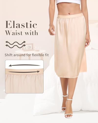 Vlazom Women's Satin Half Slip Lace Slip Skirt Long Half for Under Dress Skirt Extender S-XXL3