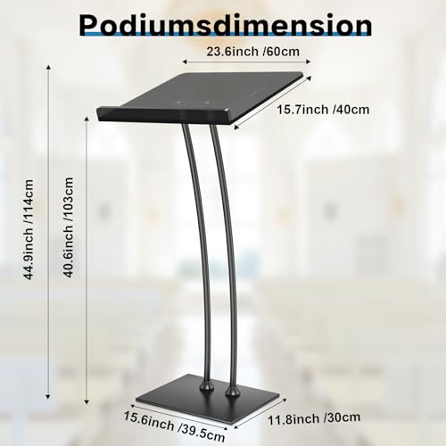 Miniatura 7 de Afitdon Podio Acrílico Con Base Estable De Hierro Y Ranura Para Bolígrafo, Púlpito Negro Con Plataforma De Lectura De Acrílico De 10 Mm Engrosada, Soporte De Podio Para Iglesia, Conferencias, Bodas
